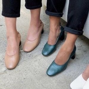 Everlane Teal Leather Block Heels